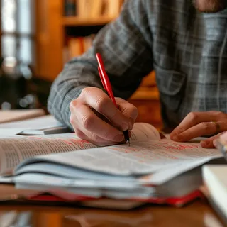 Professional editor reviewing manuscript pages